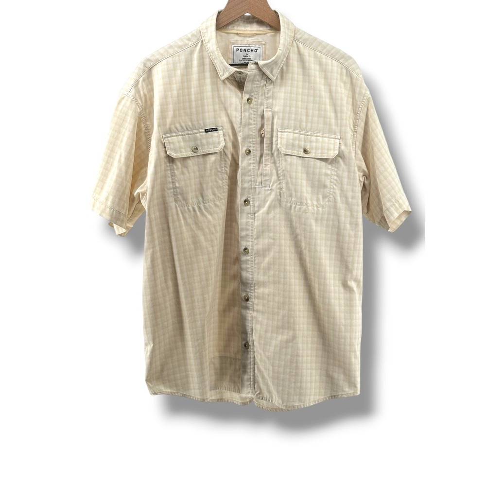 Poncho The Roswell Short Sleeve Fishing Shirt Mens XL Peach Plaid Performance